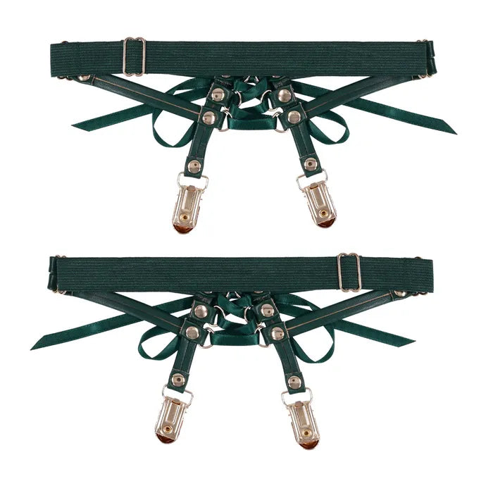 Sportsheets Sex & Mischief Indica Laced Up Garters Set Of 2 Green / Gold Sportsheets