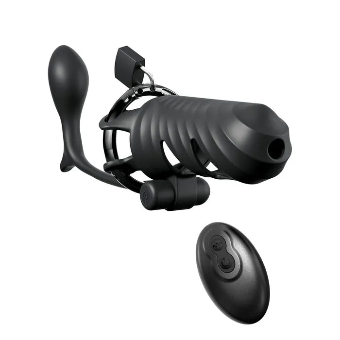 Pipedream Fantasy C Ringz Remote Controlled Vibrating Cock Blocker With Ass Gasm Plug Black Vibrating Cock Cage With Anal Plug Pipedream