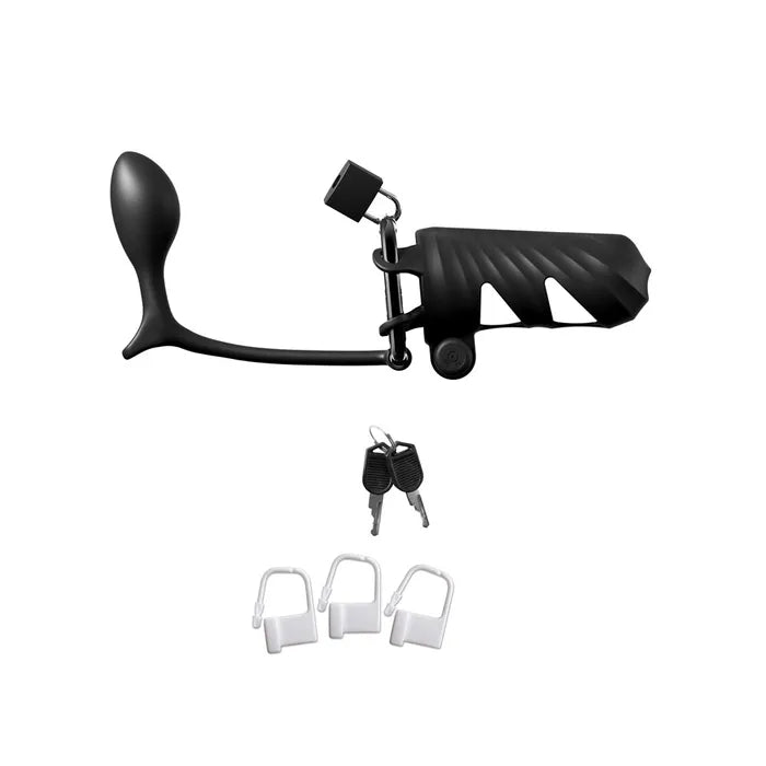 Pipedream Fantasy C Ringz Remote Controlled Vibrating Cock Blocker With Ass Gasm Plug Black Vibrating Cock Cage With Anal Plug Pipedream