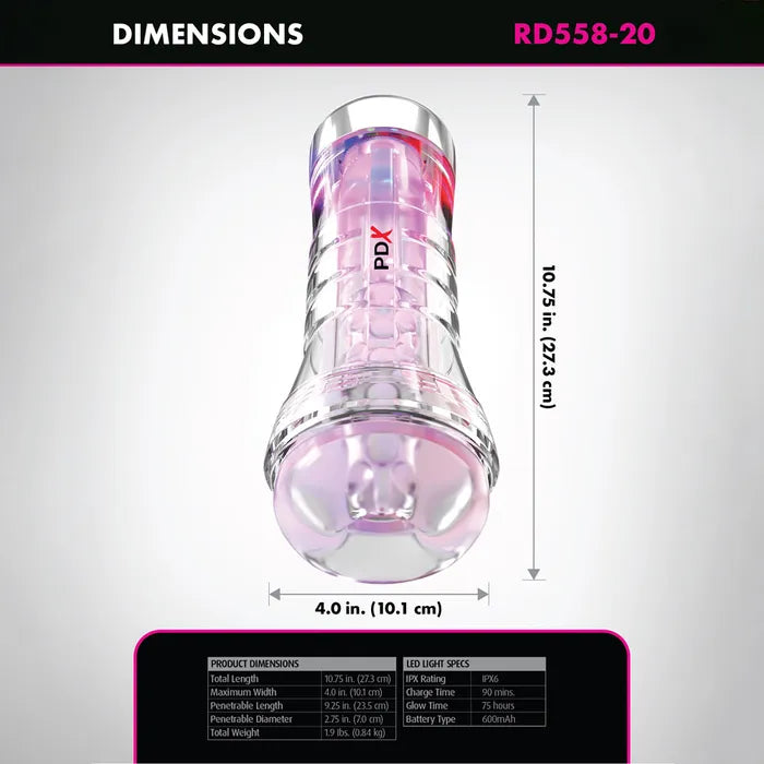 Pipedream PDX Elite ViewTube XXL Stroker With LED Lights Clear Pipedream