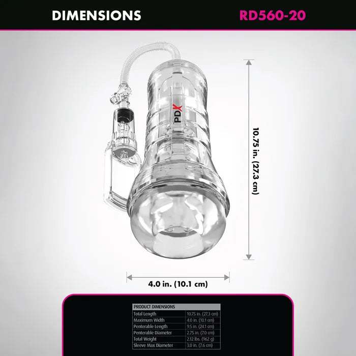 Pipedream PDX Elite ViewTube Vac XXL Vagina Stroker With Suction Pump Clear Pipedream