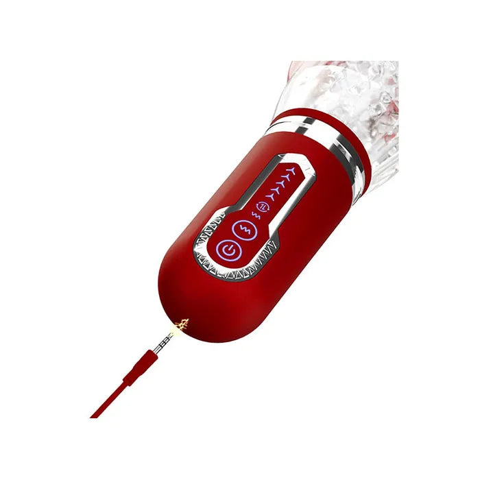 Adam & Eve PLEASURE PRO 3000 USB Rechargeable Thrusting & Rotating Auto Stroker Clear / Red Adam & Eve