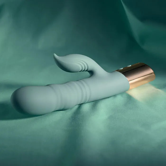 Evolved THE SHIMMY USB Rechargeable Thrusting Rabbit Vibrator Green Evolved
