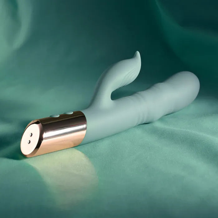 Evolved THE SHIMMY USB Rechargeable Thrusting Rabbit Vibrator Green Evolved