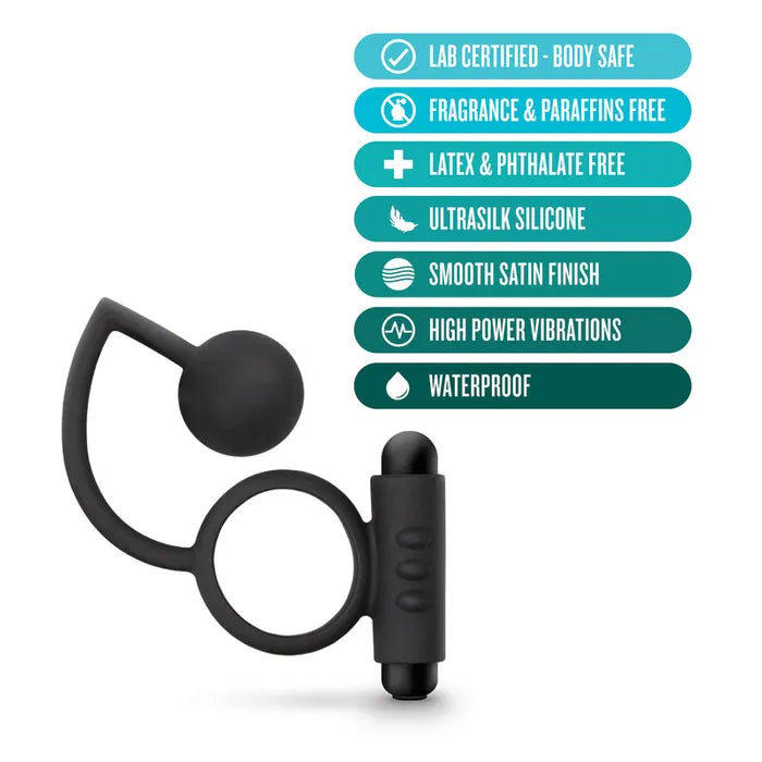 Blush Novelties Anal Adventures Platinum Anal Ball & Vibrating Cock Ring With Anal Ball Black Blush Novelties