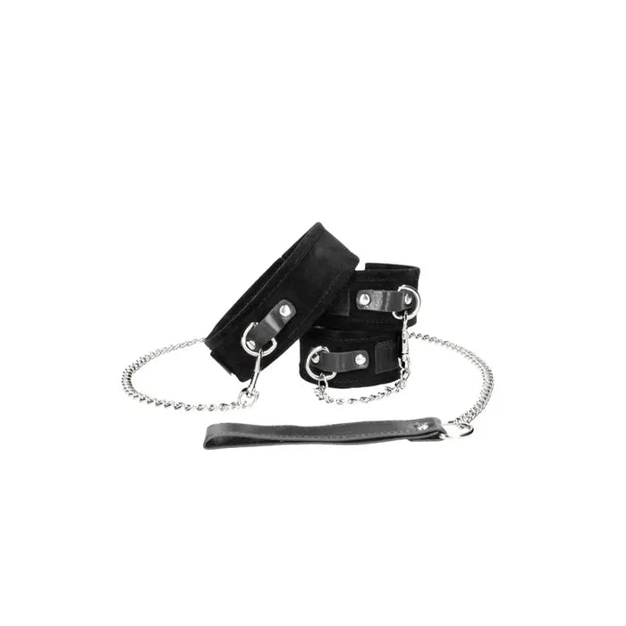 OUCH! BW Velcro Collar With Leash And Hand Cuffs Restraints Black Shots Toys