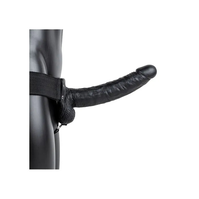 REALROCK Vibrating Hollow Strapon + Balls - 23cm Black - Black 23 cm Vibrating Hollow Strap-On Shots Toys