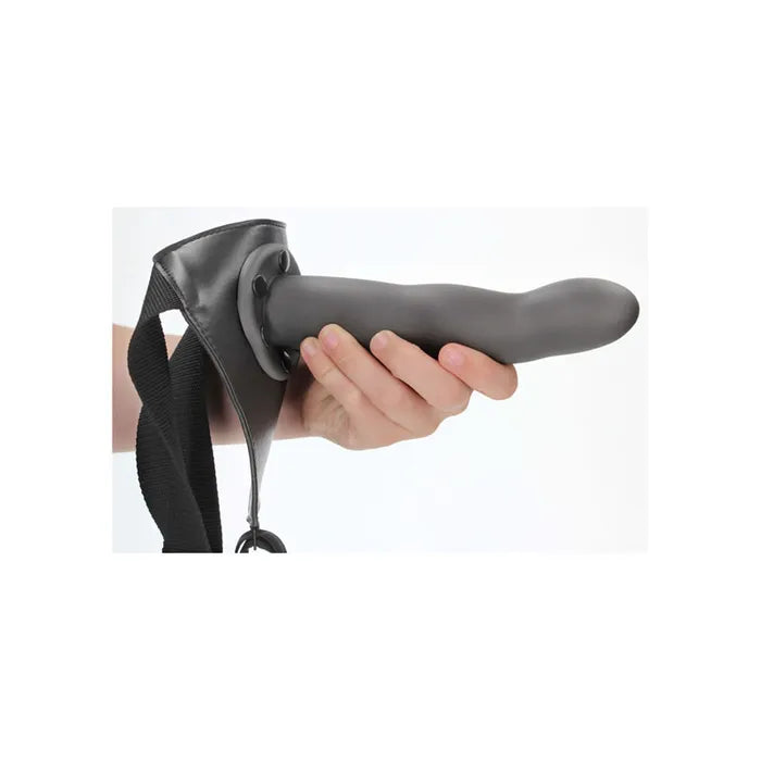 OUCH! Curved Hollow Strap-on - 8in/20cm - Gunmetal Grey 20 cm Hollow Strap-On Shots Toys