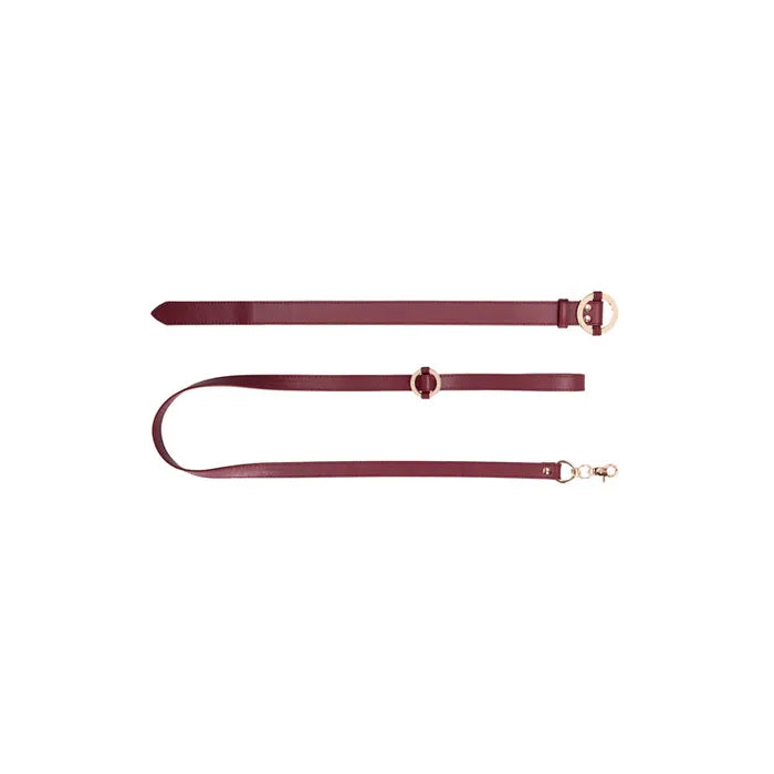 OUCH! Halo Collar With Leash Restraint Burgundy Shots Toys
