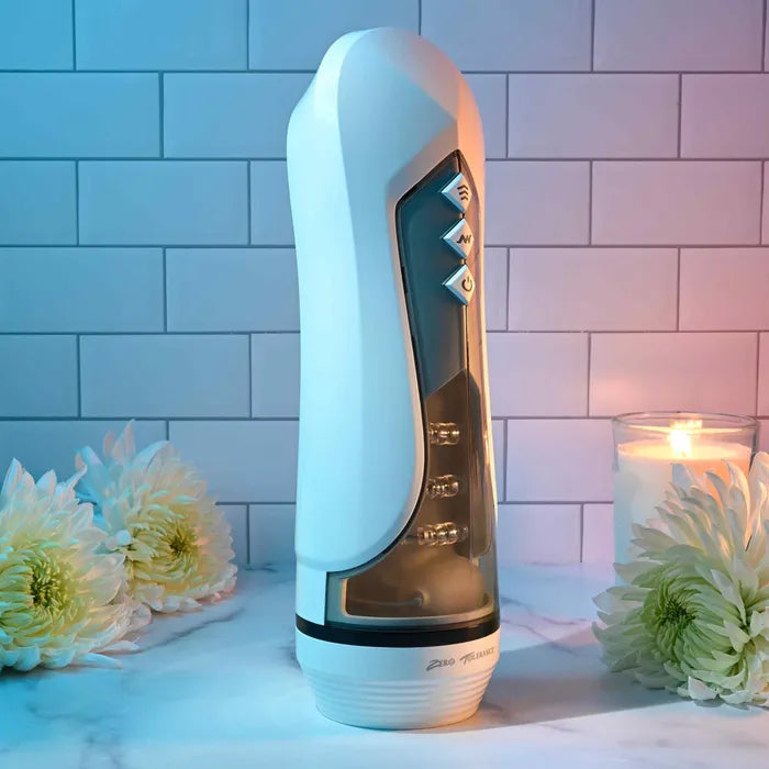 Zero Tolerance STROKING BUDDY USB Rechargeable Vibrating & Thrusting Stroker White Zero Tolerance