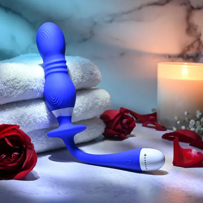 Gender X PLAY BALL USB Rechargeable Thrusting & Vibrating Orbs 25cm Blue Gender X
