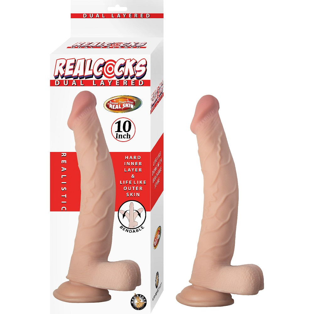 Nasstoys RealCocks Dual Layer Bendable Dildo With Suction Cup Base 10 Inch Vanilla
