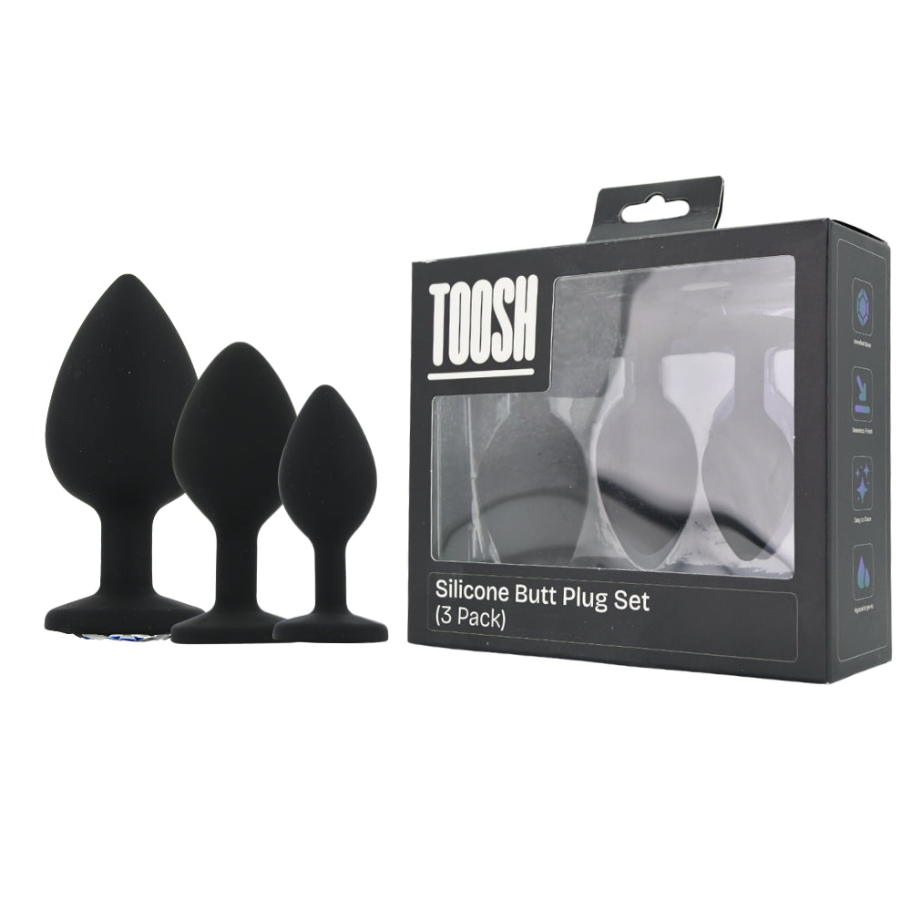 Toosh Silicone Butt Plug Set Of 3 Clear Stone