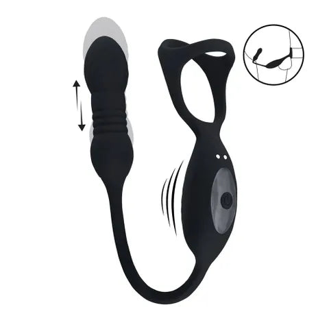 Shots Toys LEVELZ Vibrating & Thrusting TriO Cock Ring With Prostate Stimulator Black Shots Toys